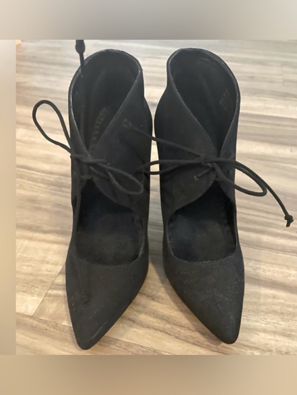 Aldo Black Suede Pointed Lace-Up Stiletto Heels